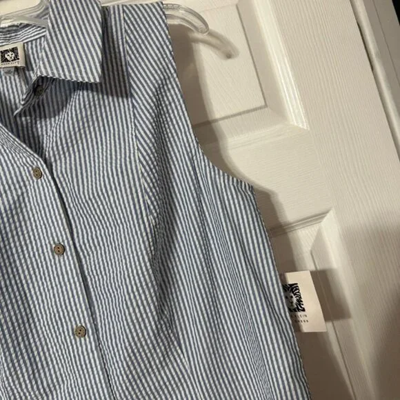 NWT Anne Klein Seersucker Sleeveless Shirt Dress - Picture 6 of 16